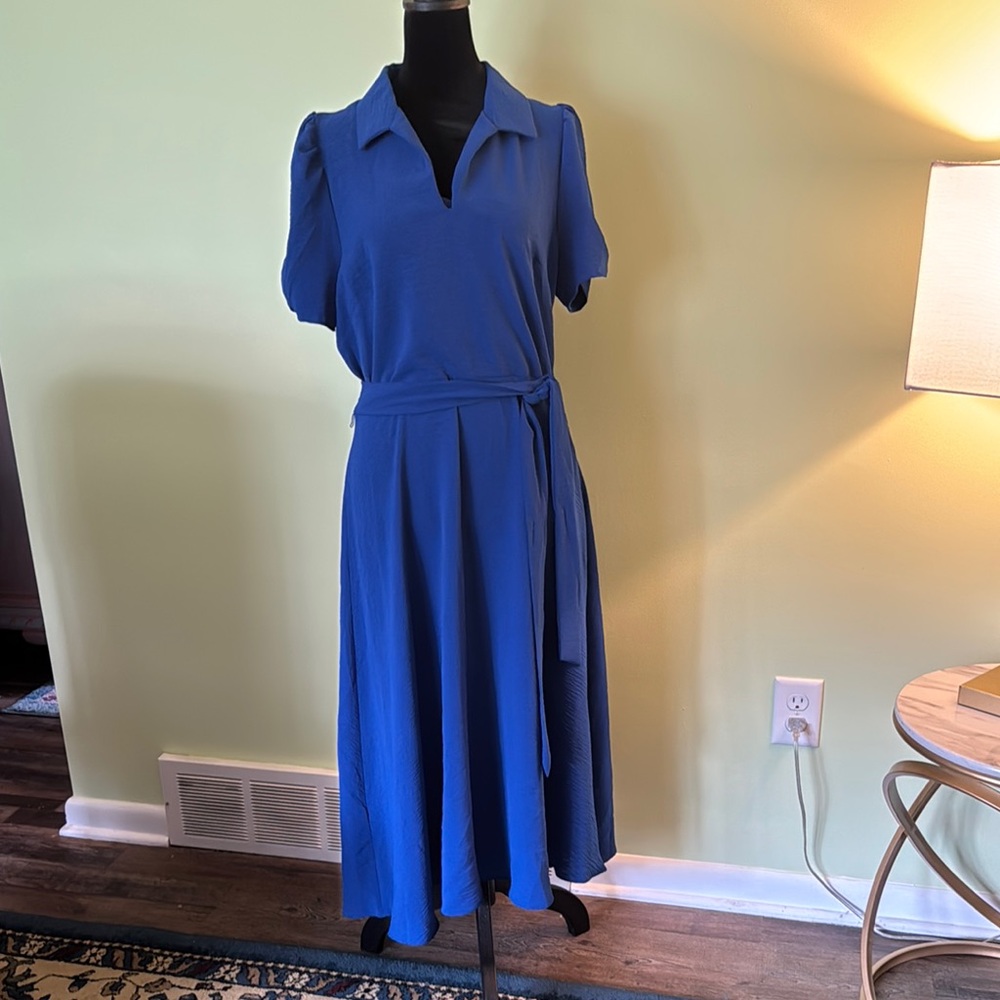 Blue Short Sleeve Midi Dress
